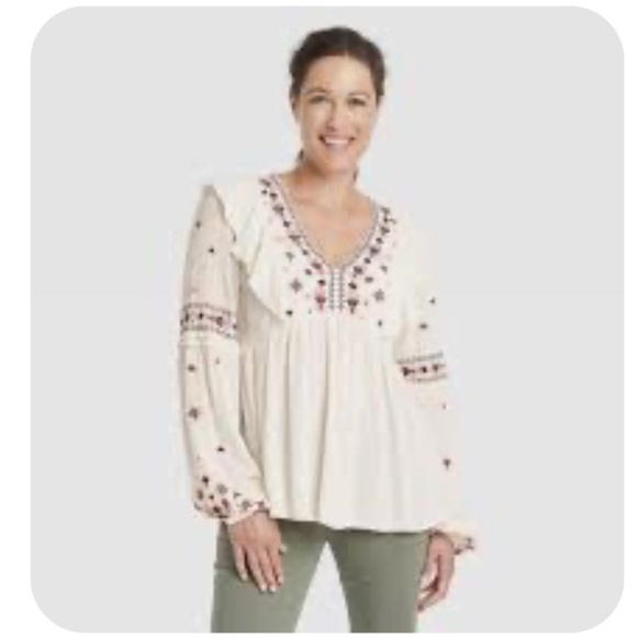 Knox Rose Embroidered Peasant Boho Top Sz: L - Picture 3 of 11